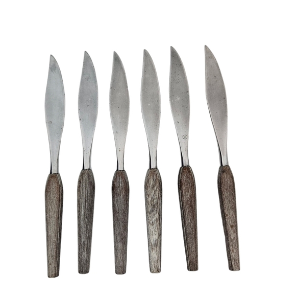 Vintage Fleetwood Design Stainless Danish Wood‎ Handle Steak Knifes Set of 6 R31 - Picture 4 of 6